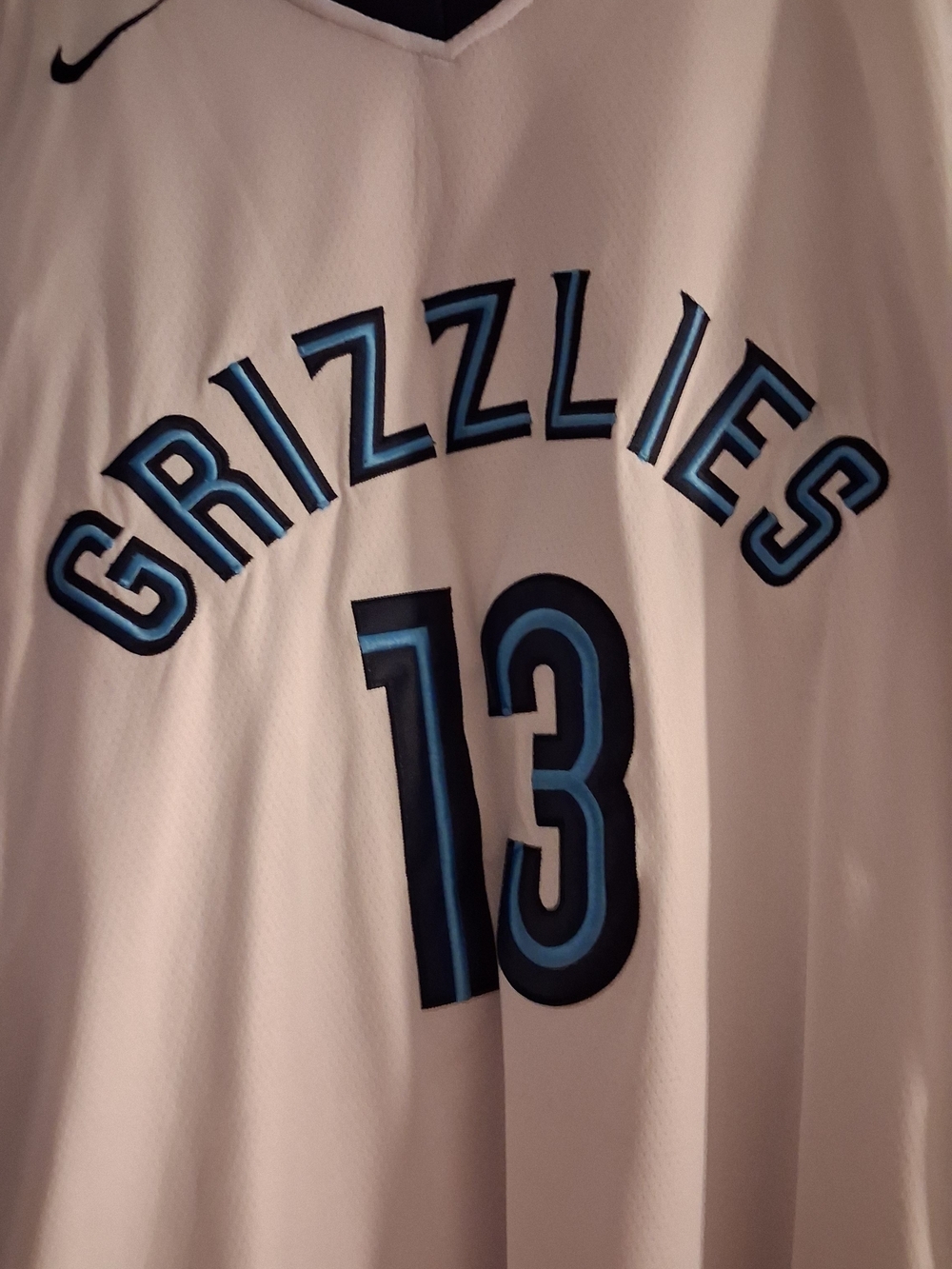 Nike White Basketball Jersey with Light Blue & Black Grizzlies 13 Jaren Jackson
